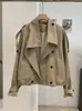 KEKEZOON chaqueta de otoño para mujer, cuello alto, doble botonadura, holgada, versátil, color liso, manga larga, foto real 9082
