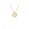 Collar de trébol de cuatro hojas de oro V de alta gama para mujer, colgante de ágata nácar tallado por CNC, trébol de la suerte de doble cara, cadena ligera de lujo para la clavícula para mujer