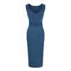 Vestido de tirantes elástico ajustado de cuello cuadrado para mujer, verano, con pliegues laterales, diseño acanalado que ciñe la cintura, adelgazante, sexy bodycon largo