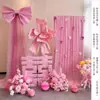 Decoración de Habitación de Boda Bata Rosa Tul Área de Fotos Pared de Fondo Señal Doble Felicidad Tablero Kt Corbata de Moño Atmósfera Novia
