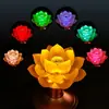Lâmpada de Lótus de Vidro Real Estilo Antigo Puramente Feita à Mão, Mini Decoração Recarregável para Casa, Pequena Lâmpada de Oferenda Buda para Altar, Grátis