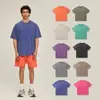 Camiseta Lavada Desgastada Tamanho Europeu Retrô 230g Top Feminino Ombro a Ombro Manga Curta Retrô Desgastado Solto Oversize