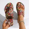 Sandalias Rongxu de Estilo Étnico de Alta Calidad, Talla Grande, Transfronterizas, para Mujer, Verano Abstracto, Nuevas, Planas, con Puntera Estampada, Romanas