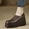 Mocassins de couro macio, com sola grossa e salto plataforma para mulheres, nova coleção primavera/outono, bico redondo, plataforma impermeável, salto alto, salto grosso, adequado para mulheres baixinhas