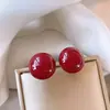 Brincos Ancola Vermelho Agulha de Prata Luxo Leve, Brincos de Tarraxa Coração com Esmalte para Outono e Inverno, Brincos Elegantes e Sofisticados