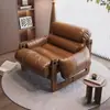 Sillón Individual, Estilo Isla de Jersey, para Sala de Estar, Sofá de Cuero Vintage, Sofá de Ocio, Sillón Retro de Madera Maciza para Descansar