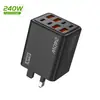 Enchufe cargador rápido mate de 240W multipuerto 4USB+4PD, adecuado para uso transfronterizo en Europa, EE. UU. y el Reino Unido