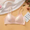 Sujetador push-up de copa fija sin tirantes finos, espalda descubierta, de malla satinada, estilo francés, delgado, con soporte suave, para busto pequeño