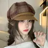 Gorra Octogonal de Moda a Cuadros Vintage para Mujer, Boina Versátil Casual de Otoño e Invierno, Boina Adelgazante para Viaje, Gorra de Periodista Estilo Británico