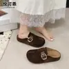 Mules Birkenstock de couro genuíno com sola grossa e bico fechado para mulheres, novidade do outono de 2026, mules versáteis casuais com abertura nos dedos.