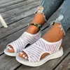 Punta Abierta Mancha Suela Gruesa Otoño Punta de Pez Casual Manga Sandalias de Moda Tacón Bajo Zapatos de Mujer Suministro Original Talla Grande Deporte