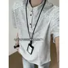Camisa Polo de manga corta para hombre con cuello Henley, estilo americano, peso pesado, diseño de moda urbana, corte holgado, top versátil, hombro normal, camiseta de manga corta