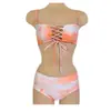 Bikini de dos piezas para mujer, estilo coreano, con degradado naranja y blanco, de atar, para busto pequeño, push-up, modelador, sexy, para vacaciones