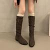 Botas de tacón grueso estilo francés de gamuza color albaricoque para mujer 2024 Nuevas para Primavera, Otoño e Invierno Botas largas simples y finas