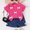 Amazon Summer Design Sense Girls terno infantil arco camiseta de manga curta shorts INS produtos novos quentes