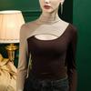Camisa básica de cuello alto de nuevo estilo otoño 2022 para mujer, con costuras de color en contraste, estilo occidental, camiseta de manga larga de otoño e invierno, estilo coreano.