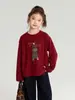 Pudding Haru Ropa Infantil Camiseta 2025 Invierno Nuevo Perro de Dibujos Animados Estampado Puntadas Lindo Gorro Camiseta de Manga Larga