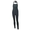 Mono deportivo casual de color liso simple para mujer, estilo europeo y americano, con cuello halter, sin mangas y diseño que ciñe la cintura