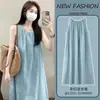 Camisón de verano para mujer con copas en el pecho, algodón nube, tacto de alta gama, sin mangas, se puede usar afuera, vestido de dormir de longitud media