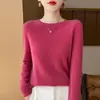 Listo para usar de primera línea 100 Lana Tejidos Redondo Cuello Mujer Tejidos de Lana Cuello en V Versátil Suéter Tejido Suelto Camisa Base