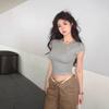 Camiseta de Manga Corta Brillante con Pedrería Estilo Chica Sexy Caliente de Verano para Mujer con un Diseño Elegante y Corte Cropped