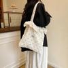 Bolsa de Lona de Mano con Pliegues y Volantes Estilo Ins de Corea del Sur Dulce Linda Bolso de Hombro de Chifón Bolso Tote de Gran Capacidad para Mujer
