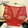 Ropa Interior Femenina de Encaje Rojo Grande Sexy Negra Sin Costuras de Cintura Media Algodón Puro en la Entrepierna Transpirable Ropa Interior Roja del Año del Zodiaco para Mujeres