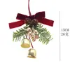 Enfeite de Porta de Natal Decoração de Carro Árvore de Natal Laço de Veludo Vermelho Sino Pequeno Pingente Arranjo Adereços