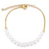 Pulseira de Aço Inoxidável com Pérolas Estilo Novo Europeu e Americano Simples e Elegante 19+4 Pulseira Ajustável Versátil Venda Quente no Atacado