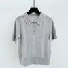 Loja Oficial Shanghai Dan Nong/26 Primavera Cedo Estilo Francês Cinza Gola Polo Simples Top de Tricô com Pérolas Feito à Mão