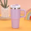 Taza de coche portátil personalizada de 14 oz con asa, taza de hielo para coche de acero inoxidable 304, taza aislada al vacío para niños con pajita