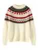 Edición Limitada del Año del Caballo Suéter de Punto Jacquard Retro Estilo Fair Isle Infantil Cuello Medio Alto Rojo Suéter Versátil de Lana