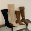 Encuentro Primero Temporada Dos Uso Bidireccional 2026 Otoño/Invierno Nuevas Botas Largas de Tacón Alto con Punta Estilizadas Botines Fruncidos Franceses