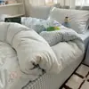 Conjunto de Roupa de Cama Quatro Peças em Algodão 100% Estilo Ins, Fresco e Simples para Estudantes, Conjunto de Roupa de Cama Três Peças com Capa de Edredom e Lençol Fresco e Simples para Dormitório