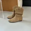 Botas Lade 2026 Moda Versátil Outono/Inverno Novas Botas de Cano Médio Botas Amassadas Empilhadas Camurça Botas de Tornozelo Estilo Cowboy Ocidental