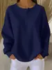 Nueva Moda Manga Larga Cuello Redondo Tejido de Gofre Otoño e Invierno 2025 Color Sólido Jersey Corte Holgado