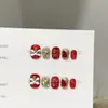 Peças de Unha Vestíveis Puramente Feitas à Mão, Peças de Nail Art de Ano Novo Estilo Curto Olho de Gato Vinho Tinto Outono e Inverno, Adesivos de Unha Postiça Fogos de Artifício Dança do Leão