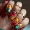 Comércio Exterior Unhas Postiças de Média Duração Usáveis com Flores Vermelhas, Moda Europeia e Americana Unhas Postiças Usáveis, Adesivos para Nail Art Atacado
