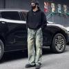 Calça Jeans Cargo Reta Desgastada Estilo Retrô Americano para Homens, Outono e Inverno Solta Tendência Vários Bolsos Perna Larga Casual