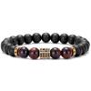 Venta caliente pulsera de hombre de circonita micro incrustada de diamantes Piedra Ojo de Tigre Rojo piedra esmerilada pulsera elástica al por mayor