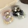 Goma para el pelo de malla con volantes de seda helada y perlas, de alta elasticidad, colorida y dulce, para mujeres