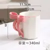 Taza Estéreo con Lazo de Alta Apariencia para Niñas Rosa Corazón Girly Taza de Agua para Pareja Taza de Cerámica para el Hogar Compañero