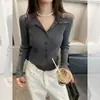 Suéter feminino com design único, estilo retrô suave, gola canelada, top afunilado, cardigã de malha curto de cintura alta justo