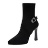 Primer Encuentro Temporada Negra Botas de Moda de Tacón Alto para Mujer 2026 Nuevas Botines Franceses de Punta Fina con Hebilla y Tacón Delgado Botas Adelgazantes