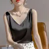 Camisola de Satén de Acetato Nueva de Verano para Mujer Cuello en V Holgada Versátil Camisa de Verano Delgada Top de Gama Alta para Mujer