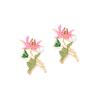 Aretes de loto con gota de aceite de perla de imitación con incrustaciones de aleación de moda, aretes de loto de diamante de color lindo, aretes de hoja de loto, aretes de estilo nacional para mujer