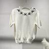 Precio Especial Nicho 2024 Primavera y Verano Nuevo Suéter Fresco de Cuello Redondo Combinable Adelgazante Camiseta de Manga Corta Top para Mujer