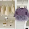 [Le'en Baby] Galáxia Névoa Púrpura! Vestido original de outono com bolinhas, manga longa, laço e saia rodada de tule para meninas
