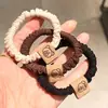 Goma para el pelo de tela con temática de oso, Diadema de tela de alta elasticidad, Goma para el pelo plisada, Scrunchie de seda helada, Cuerda para el pelo trenzada esponjosa