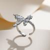 Anillo abierto de plata con textura fresca y moderna europea y americana, mariposa tridimensional líquida incrustada con circonita, anillo ajustable para dedo de dieta